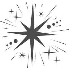 Christmas star shine. Glitter light magic icon. Twinkle sparkles with glow. Bright doodle symbol.