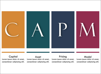 CAPM - Capital asset pricing model. Infographic template with icons and description placeholder