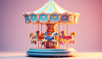 Toy carousel in soft colors, plasticized material, educational for children to play. AI generated - obrazy, fototapety, plakaty
