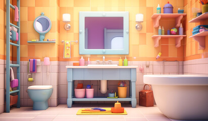Fototapeta na wymiar Bathroom toy in soft colors, plasticized material, educational for children to play. AI generated