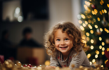 Obraz na płótnie Canvas little girl at christmas time