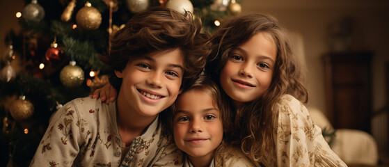 Obraz na płótnie Canvas italian siblings on christmas morning