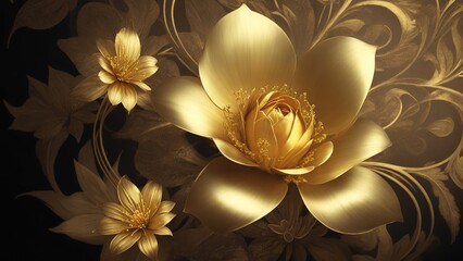 Beautiful fantasy vintage gold flower , abstract background, Photography, photorealistic photography, photorealism