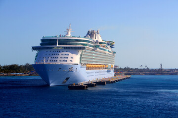 Large cruise ship at port in the Bahamas.