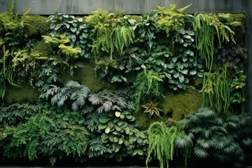 Background from leaves and plants. Plant wall with lush green colors