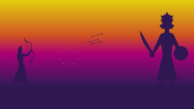 Happy Dussehra festival, illustration of Lord Rama killing Ravana in Dussehra,Vijayadashami background