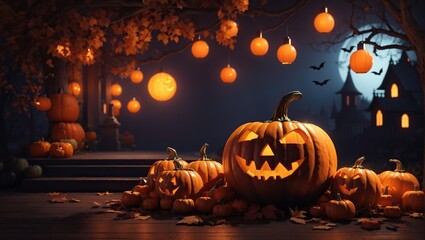 Halloween background with pumpkins. Halloween theme.