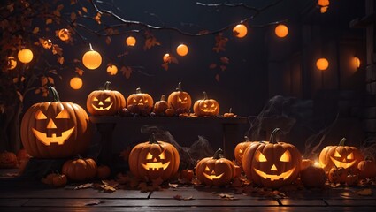 Halloween background with pumpkins. Halloween theme.