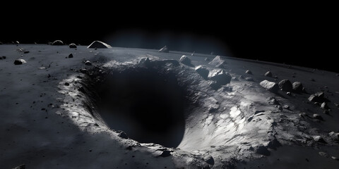 A crater on the surface of the moon - obrazy, fototapety, plakaty