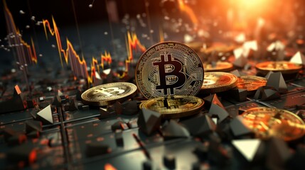 A conceptual image representing the challenges faced by cryptocurrency investors as they navigate the turbulent waters of a falling stock market price. Created with generative AI technology