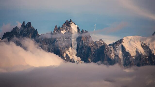 View over the French Alps around Mont Blanc above Chamonix Time-Lapse