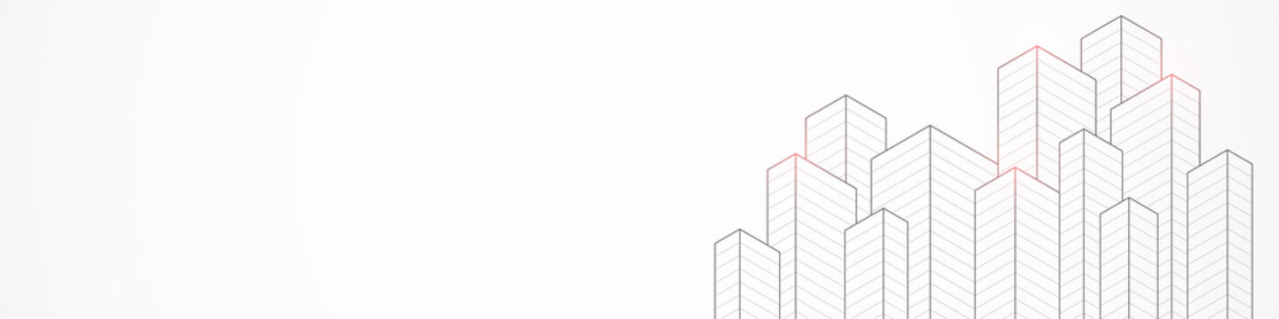 Panoramic view of architectural drawing with building construction for banner or website header template