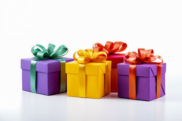 Colorful childrens Christmas gifts in minimalist style isolated on a white background 