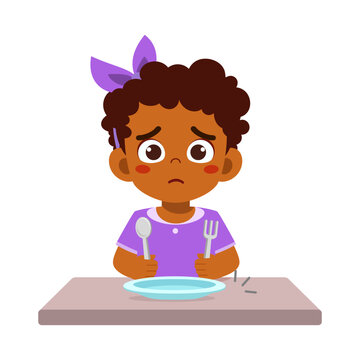 little kid hungry with empty plate
