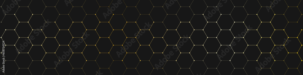 Wall mural The graphic design element with abstract geometric background of golden hexagons shape for a banner template or header design