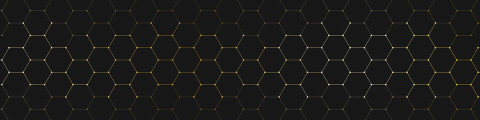 The graphic design element with abstract geometric background of golden hexagons shape for a banner template or header design