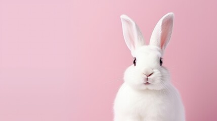 Naklejka na ściany i meble cute animal pet rabbit or bunny smiling and laughing isolated with copy space for easter background, rabbit, animal, pet, cute, fur, ear, mammal, background, celebration, generate by AI