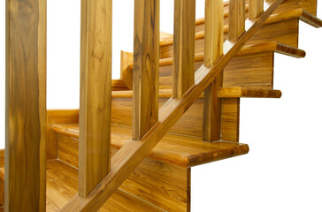 Wooden staircase and handrail on transparent background (PNG File)