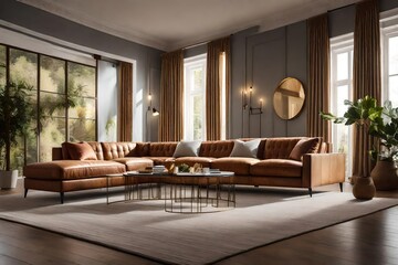 Fototapeta na wymiar role of natural light in highlighting the sofa's features and creating a warm ambiance.