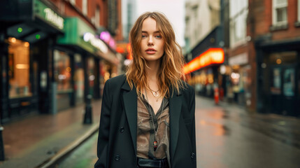 Fashionably dressed woman model in London street
