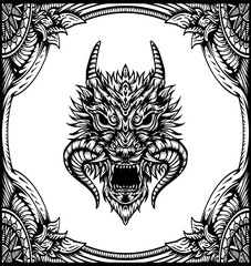 Fototapeta premium hand drawn dragon with floral ornamen