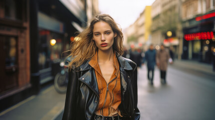 Fototapeta premium Fashionably dressed woman model in London street