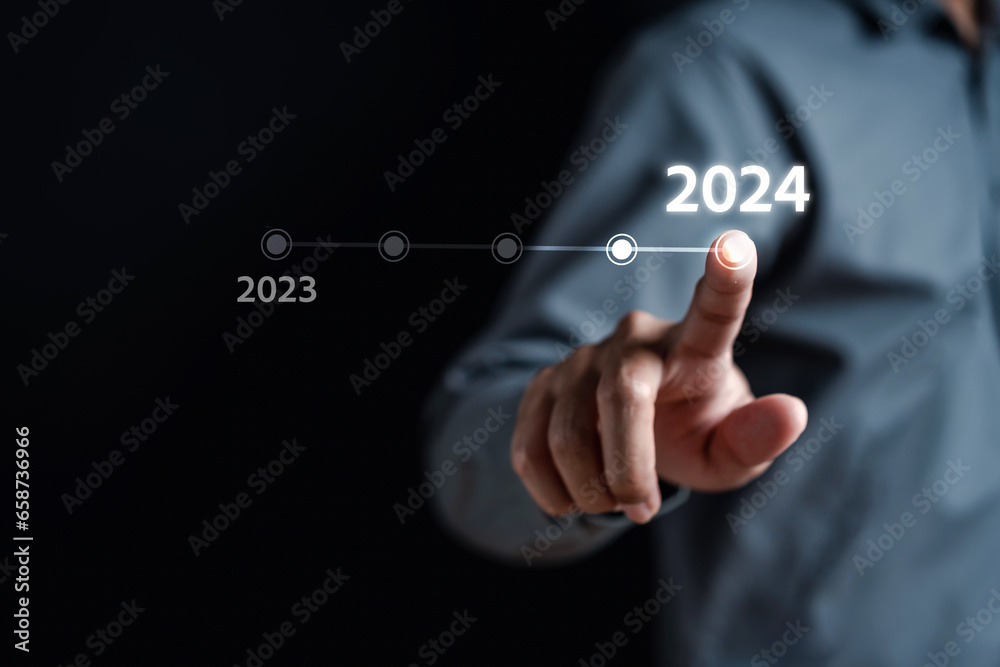 Leinwandbilder steps growth up of happy new year resolution planning and challenge strategy business with arrow up 