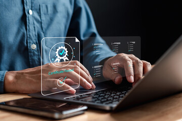 Sign assessment for certificate in online survey form, questionnaire, evaluation, online survey...