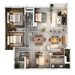 Residential floor plans, various rooms fully furnished, ready to move into. Created by AI.