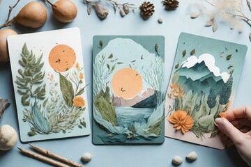 Inspired by the beauty of nature, your goal is to design a series of cards that capture the essence...