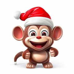 Kawaii cute monkey in Santa hat at Christmas