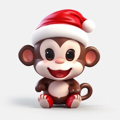Obraz premium Kawaii cute monkey in Santa hat at Christmas