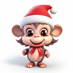 Kawaii cute monkey in Santa hat at Christmas