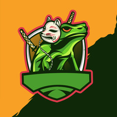 vector illustration, kitsune frog mask on head, esport gaming logo,