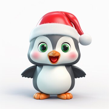 Kawaii cute penguin in Santa hat at Christmas