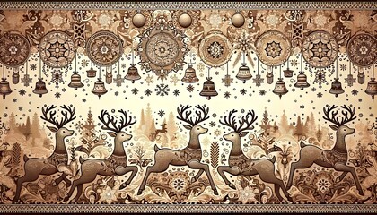 Golden-Hued Vintage Christmas Tapestry