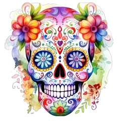 Sugar Skull for Day of the Dead or El Dia de los Muertos. Isolated, transparent background