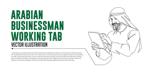 Saudi Businessman working tab illustration 