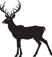 Monochrome Vector Illustration of a Majestic Deer with Magnificent Horns in the Wilderness	