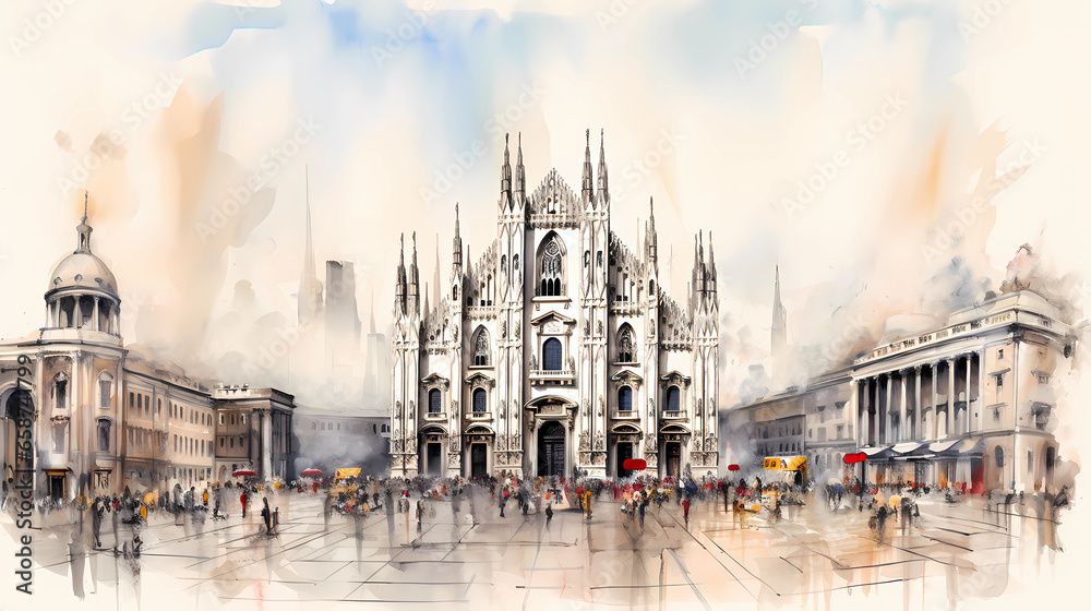 Wall mural illustration of beautiful view of milano, italy