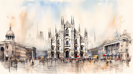 Fototapeta premium Illustration of beautiful view of Milano, Italy