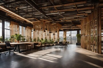 sustainable aspects of industrial interior design. How can repurposed materials and eco-friendly practices be integrated into industrial spaces.