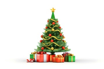 christmas tree with gifts isolated on white background. Generative ai
