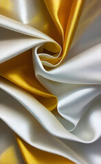 Gold and satin texture that is white silver fabric silk panorama background with beautiful soft blur pattern natural