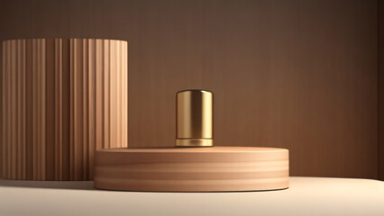 3d render of wooden podium for product presentation. Abstract background for cosmetic products.