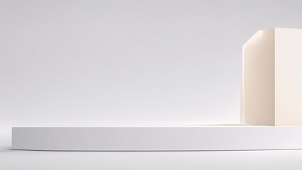 white podium, white background, beige cube, 3d render
