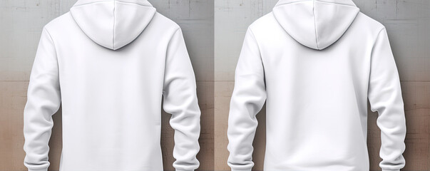 Front and back view of white hoody sweatshirt.