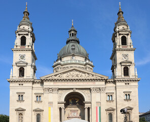 two bell towers and dome of St. Stephen s Basilica in BUDAPEST in HUNGARY