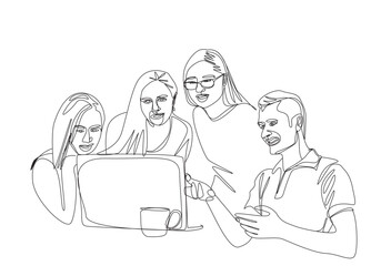 Team Business Meeting, Academics laptop one line illustration vector Art.