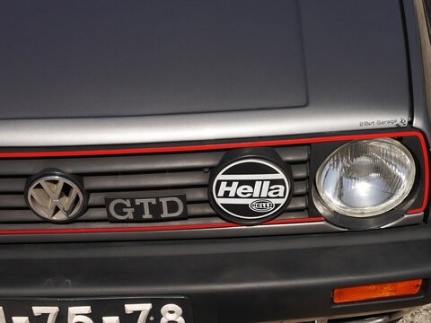 Front grill and headlights of a vintage Volkswagen Golf MK II